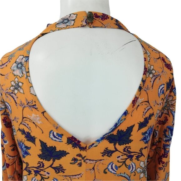 Xhiliration Floral Boho Dress Size S Keyhole Shift Trapeze Yellow Fall A-Line - Picture 8 of 12